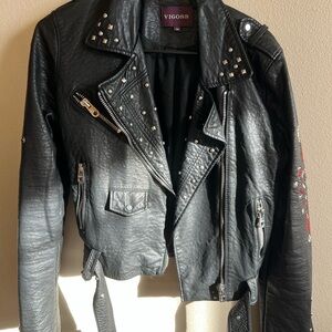 Black Women's Studded Vintage Leather Jacket